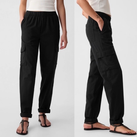GAP Pants - GAP Twill Cargo Pants Black Size XL Pull On Elastic Waist Casual Pockets NWT